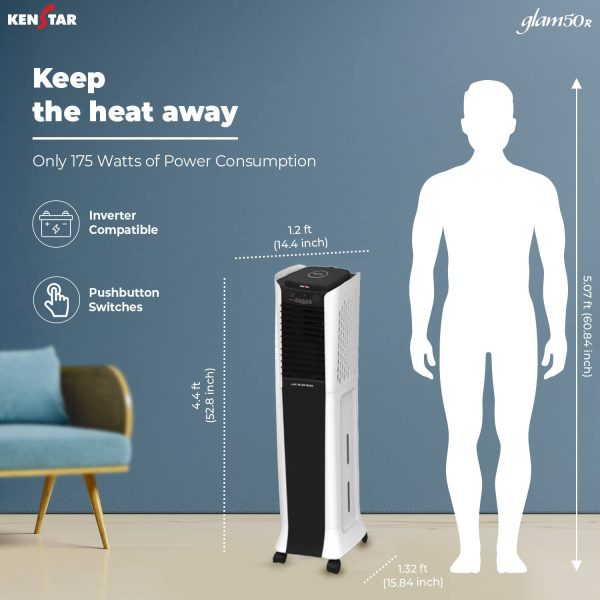 Kenstar ARC 3D HC 50 BLDC, LA WH A-Personal Tower Air Cooler, White & Black