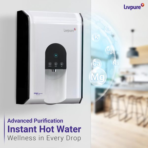 Livpure Zinger-HOT, RO+UV+UF+Mineraliser Water Purifier with 6 Stages of Purification, Hot Water and 6.5 Litre Storage Capacity, White