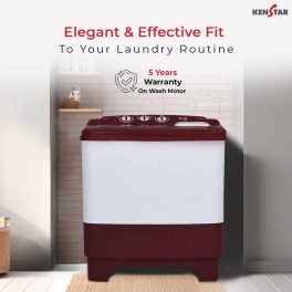 Kenstar WM KS75PL-SRU7, 7.5 KG Semi Automatic Washing Machine, 2 wash programs,Aqua Force Technology, Red
