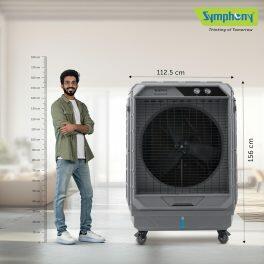 Symphony Movicool XE, 100 Litre Desert Air Cooler with 3-Side Honeycomb Pads, 21 Meter Air Throw and Heavy Duty Wheels, Grey