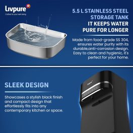 Livpure Sereno, 8-Stage Filtration Water Purifier, RO+UV+UF+Minerals +Copper | 5.5 Litre Stainless Steel Tank, No Service Cost for 2.5 Years, Black