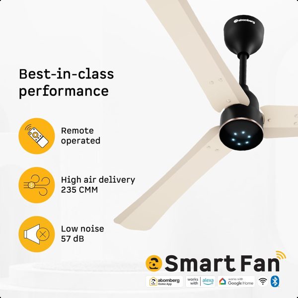 Atomberg Renesa Halo Smart 1200MM, 48Inch 5-star BLDC Ceiling Fan with Remote, Works with Alexa, High Air Delivery, 3-Year Warranty, SS Ivory & Black