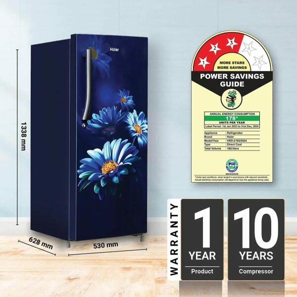 Haier HRD-2103CMH-P, 190 Litre 3 Star Direct Cool-Single Door Refrigerator, One Hour Icing Technology and Stabilizer Free Operation, Mirine Hilton
