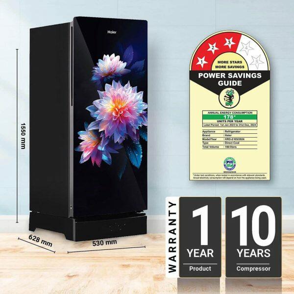 Haier HRD-2103PLG-P, 190 Litre 3 Star Direct Cool-Single Door With Base Drawer Refrigerator, One Hour Icing Technology and Stabilizer Free Operation, Luminus Glass