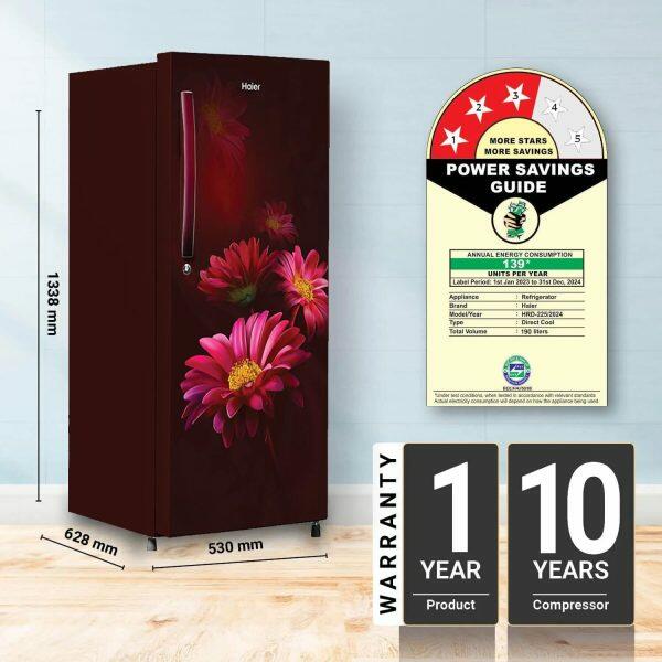 Haier HRD-2103CRH-P, 190 Litre 3 Star Single Door Refrigerator with One Hour Icing Technology and Stabilizer Free Operation, Red Hilton