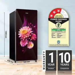 Haier HRD-2103CDG-P, 190 Litre 3 Star Direct Cool-Single Door With Base Drawer Refrigerator, One Hour Icing Technology and Stabilizer Free Operation, Daisy Glass