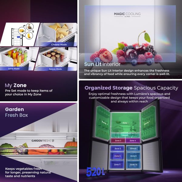 Haier HRB-600IS, 520 L 3 Star Lumiere Series Wi-Fi enabled 4-Door Side by Side frost free Refrigerator with 85% Convertible Fridge & Expert Inverter Technology, INOX STEEL