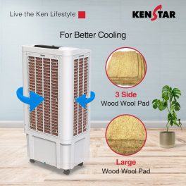 Kenstar Turbcool Neo, 50 Litre Desert Air Cooler with Wood Wool Cooling Pads, Motorised Louvre Movement, Ice Chamber, Powerful Fan and Inverter Compatible, White