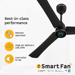Atomberg Renesa Halo Smart 1200MM, 48Inch 5-star BLDC Ceiling Fan with Remote, Works with Alexa, High Air Delivery, 3-Year Warranty, Midnight Black