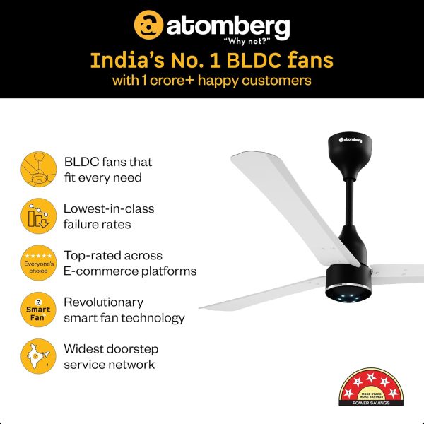 Atomberg Renesa Halo Smart 1200MM, 48Inch 5-star BLDC Ceiling Fan with Remote, Works with Alexa, High Air Delivery, 3-Year Warranty, White & Black