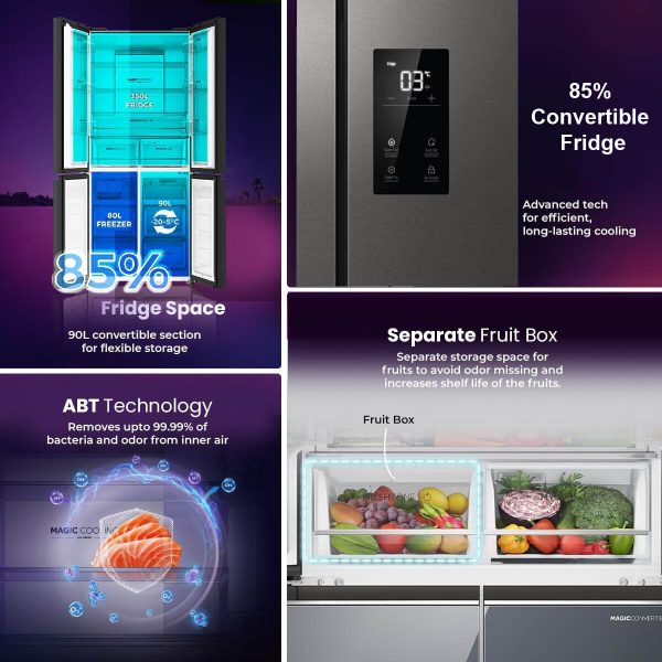 Haier HRB-600IS, 520 L 3 Star Lumiere Series Wi-Fi enabled 4-Door Side by Side frost free Refrigerator with 85% Convertible Fridge & Expert Inverter Technology, INOX STEEL
