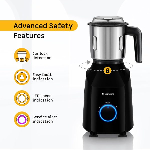 Atomberg Yulia, 750 Watt Mixer Grinder with Unique Coarse Mode, Advanced Safety Features, 4 Multi-functional Jars including Chopper Jar, Gloss Black