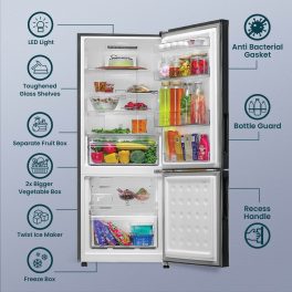 HAIER HRB-2872BSB-P, 237 Litres 2 Star, Frost Free Bottom Mount Refrigerator with 8-in-1 Convertible, Sparkle Blue