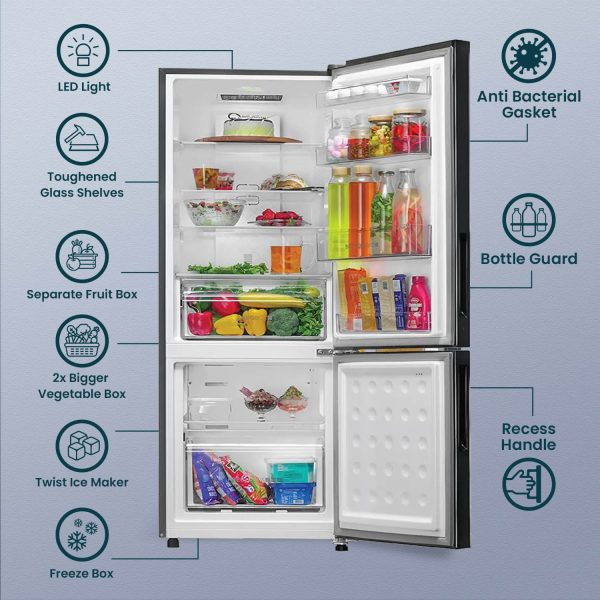 HAIER HRB-2872BSB-P, 237 Litres 2 Star, Frost Free Bottom Mount Refrigerator with 8-in-1 Convertible, Sparkle Blue
