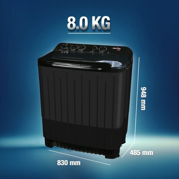 Kenstar WM WM KS80PL-BGU7, Semi Automatic Washing Machine (8 KG), 3 wash programs,Aqua Force Technology, Black Grey
