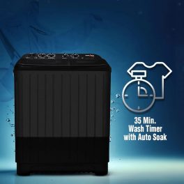 Kenstar KS85HG-BGU7, 8.5KG Semi Automatic Washing Machine with 3 wash programs, Toughened Glass Lid and Aqua Force Technology, Black Grey