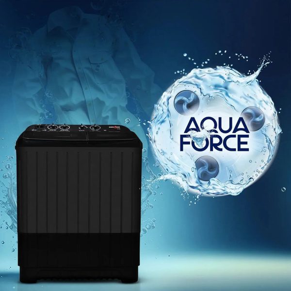 Kenstar KS85HG-BGU7, 8.5KG Semi Automatic Washing Machine with 3 wash programs, Toughened Glass Lid and Aqua Force Technology, Black Grey