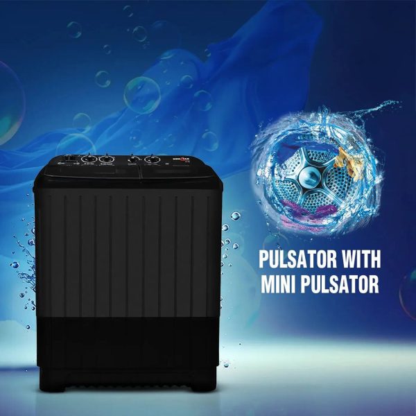 Kenstar KS85HG-BGU7, 8.5KG Semi Automatic Washing Machine with 3 wash programs, Toughened Glass Lid and Aqua Force Technology, Black Grey