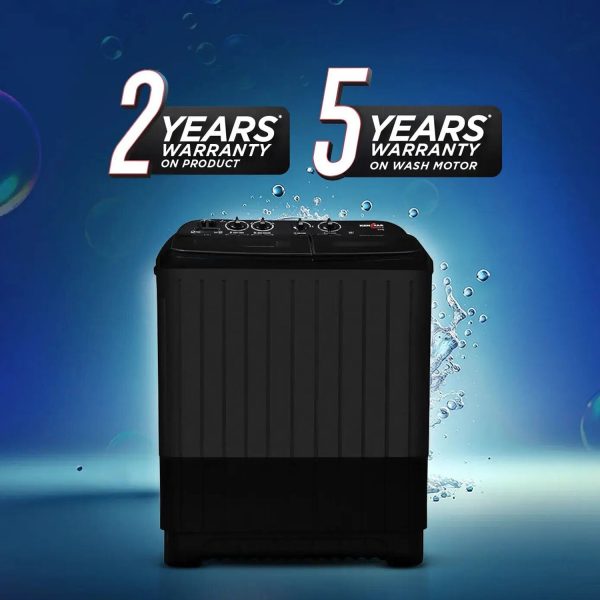 Kenstar KS85HG-BGU7, 8.5KG Semi Automatic Washing Machine with 3 wash programs, Toughened Glass Lid and Aqua Force Technology, Black Grey