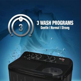 Kenstar KS85HG-BGU7, 8.5KG Semi Automatic Washing Machine with 3 wash programs, Toughened Glass Lid and Aqua Force Technology, Black Grey