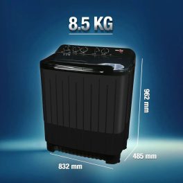 Kenstar KS85HG-BGU7, 8.5KG Semi Automatic Washing Machine with 3 wash programs, Toughened Glass Lid and Aqua Force Technology, Black Grey