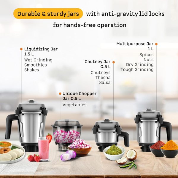 Atomberg Zenova 4 Jar Mixer Grinder with Coarse Mode getting Silbatta like texture, White