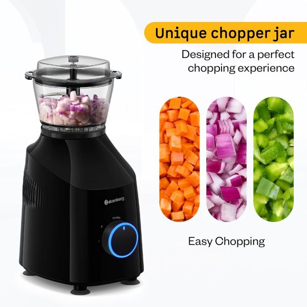 Atomberg Yulia, 750 Watt Mixer Grinder with Unique Coarse Mode, Advanced Safety Features, 4 Multi-functional Jars including Chopper Jar, Gloss Black