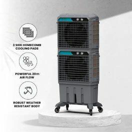 Symphony Movicool DD, 125 Litre Double Decker Desert Air Cooler with 3 Side HoneyComb Pad and Lockable Heavy Duty Wheels, Grey