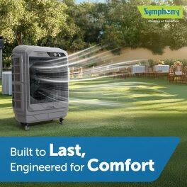 Symphony Movicool XE, 100 Litre Desert Air Cooler with 3-Side Honeycomb Pads, 21 Meter Air Throw and Heavy Duty Wheels, Grey