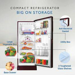 Haier HRD-2103PRH-P, 190 Litre 3 Star Single Door Refrigerator with One Hour Icing Technology and Stabilizer Free Operation, Red Hilton