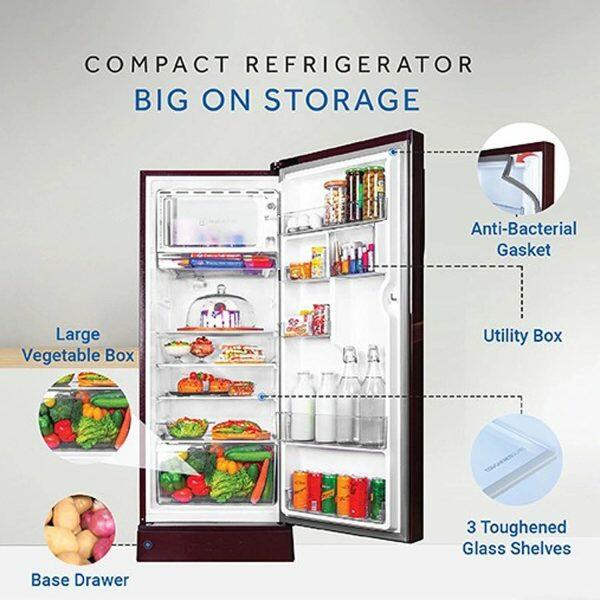 Haier HRD-2103PRH-P, 190 Litre 3 Star Single Door Refrigerator with One Hour Icing Technology and Stabilizer Free Operation, Red Hilton