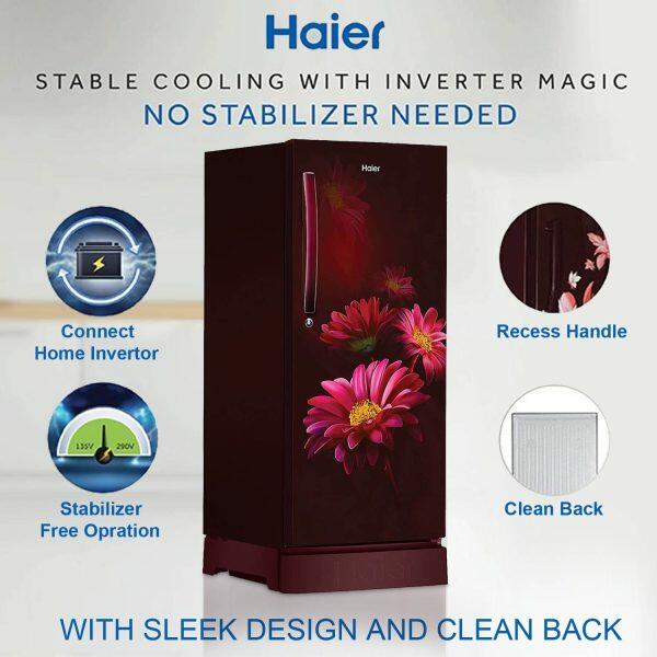 Haier HRD-2103PRH-P, 190 Litre 3 Star Single Door Refrigerator with One Hour Icing Technology and Stabilizer Free Operation, Red Hilton
