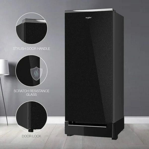 Whirlpool 215 IMPRO GD ROY, 192 Litre 3 Star Icemagic Pro Direct Cool-Single Door Refrigerator With Base Drawer, CRYSTAL BLACK