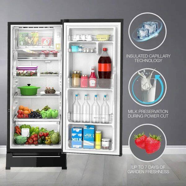 Whirlpool 215 IMPRO GD ROY, 192 Litre 5 Star Icemagic Pro Glass Finish Direct Cool-Single Door Refrigerator With Base Drawer, Inverter Compressor, CRYSTAL BLACK