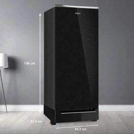 Whirlpool 215 IMPRO GD ROY, 192 Litre 5 Star Icemagic Pro Glass Finish Direct Cool-Single Door Refrigerator With Base Drawer, Inverter Compressor, CRYSTAL BLACK