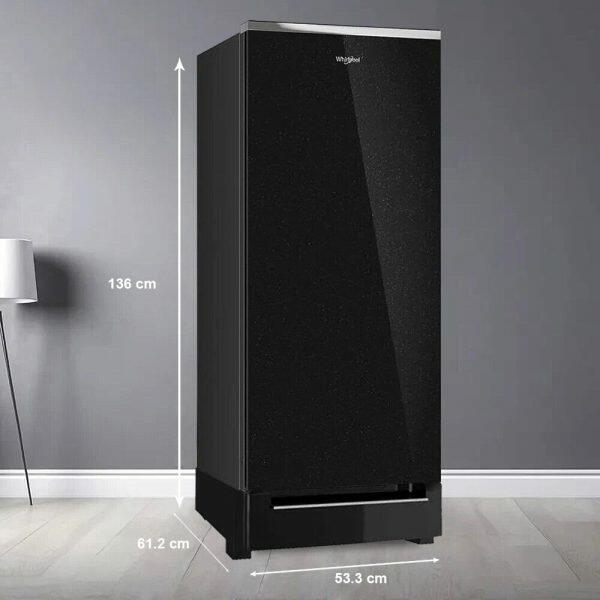 Whirlpool 215 IMPRO GD ROY, 192 Litre 5 Star Icemagic Pro Glass Finish Direct Cool-Single Door Refrigerator With Base Drawer, Inverter Compressor, CRYSTAL BLACK