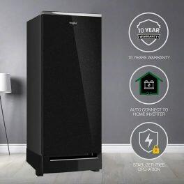 Whirlpool 215 IMPRO GD ROY, 192 Litre 5 Star Icemagic Pro Glass Finish Direct Cool-Single Door Refrigerator With Base Drawer, Inverter Compressor, CRYSTAL BLACK