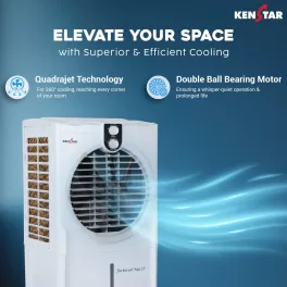 Kenstar TURBOCOOL NEO HC 27 GA WH, 27 Litre Desert Air Cooler with 3 Side HoneyComb Pads, Motorised Louvre Movement, Powerful Fan and Inverter Compatible, White