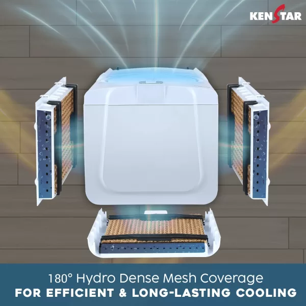 Kenstar TURBOCOOL NEO HC 45 GA WH, 45 Litre Desert Air Cooler with 3 Side HoneyComb Pads, Motorised Louvre Movement, Powerful Fan and Inverter Compatible, White