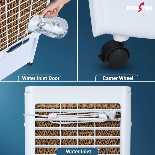 Kenstar TURBOCOOL NEO HC 45 GA WH, 45 Litre Desert Air Cooler with 3 Side HoneyComb Pads, Motorised Louvre Movement, Powerful Fan and Inverter Compatible, White