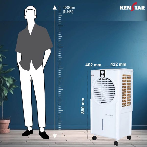 Kenstar TURBOCOOL NEO HC 45 GA WH, 45 Litre Desert Air Cooler with 3 Side HoneyComb Pads, Motorised Louvre Movement, Powerful Fan and Inverter Compatible, White