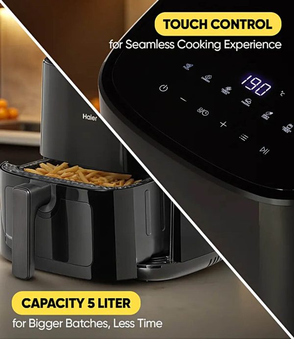 Haier HAF-D502B, 5L Air Fryer with 3 D Hot Circulation & 12 Rich Recipes, Black