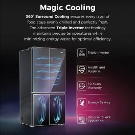 Haier HRB-600KGU1, 520 L 3 Star Lumiere Series Wi-Fi enabled 4-Door Side by Side frost free Refrigerator with 85% Convertible Fridge & Expert Inverter Technology, Black Glass