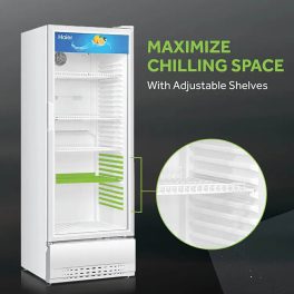 Haier HVC-505GT5, 440 Litre Single Door Visi Cooler with Backside Evaporator, Fog-Free Glass, Adjustable Shelves & Vertical Touch LED Control, Grey