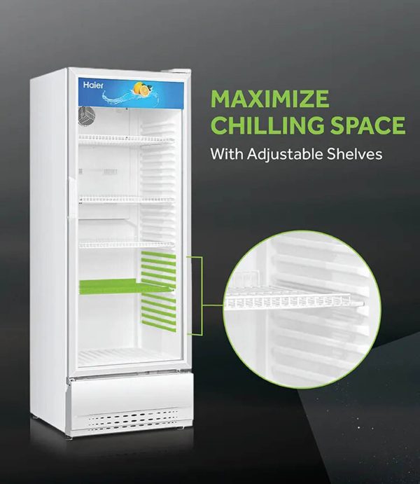 Haier HVC-505GT5, 440 Litre Single Door Visi Cooler with Backside Evaporator, Fog-Free Glass, Adjustable Shelves & Vertical Touch LED Control, Grey