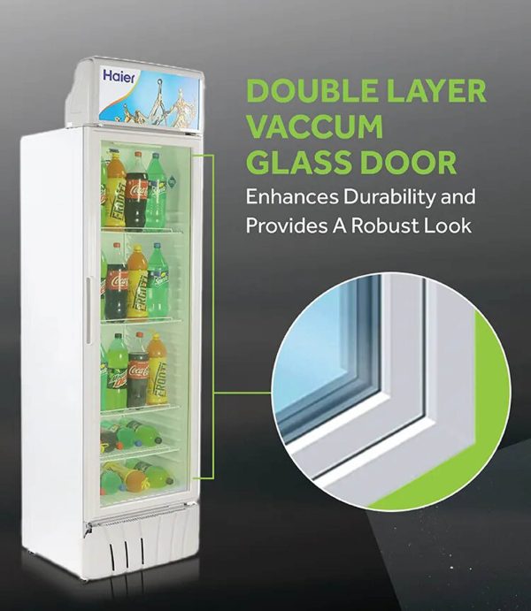 Haier HVC-505GT5, 440 Litre Single Door Visi Cooler with Backside Evaporator, Fog-Free Glass, Adjustable Shelves & Vertical Touch LED Control, Grey