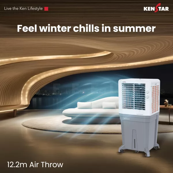 Kenstar Farrata HC 100, Desert Air Cooler (100 Liter), Home - Inverter Compatible, Honeycomb Cooling Pads, Quadraflow Technology, Double Ball Bearing Motor, Grey