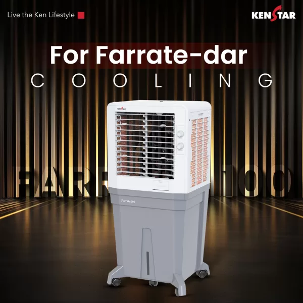 Kenstar Farrata HC 100, Desert Air Cooler (100 Liter), Home - Inverter Compatible, Honeycomb Cooling Pads, Quadraflow Technology, Double Ball Bearing Motor, Grey