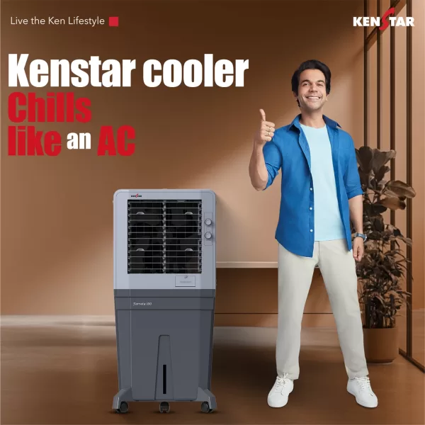 Kenstar Farrata HC 100, Desert Air Cooler (100 Liter), Home - Inverter Compatible, Honeycomb Cooling Pads, Quadraflow Technology, Double Ball Bearing Motor, Grey