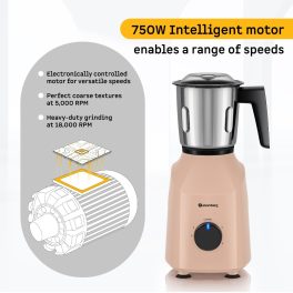 Atomberg Xiana Mixer Grinder With Unique Coarse Mode 3 Jars With Powerful 750W Intelligent Motor, Peach Blossom